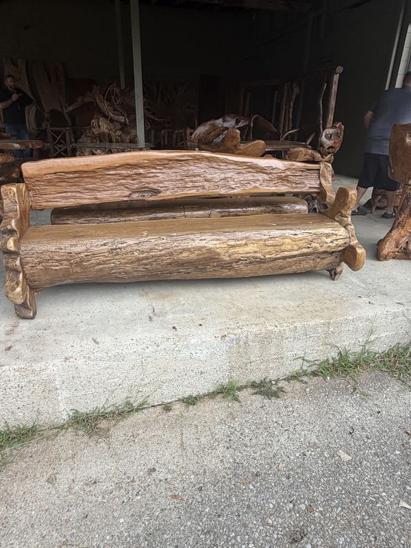 Teak Wood High Back Log Bench
