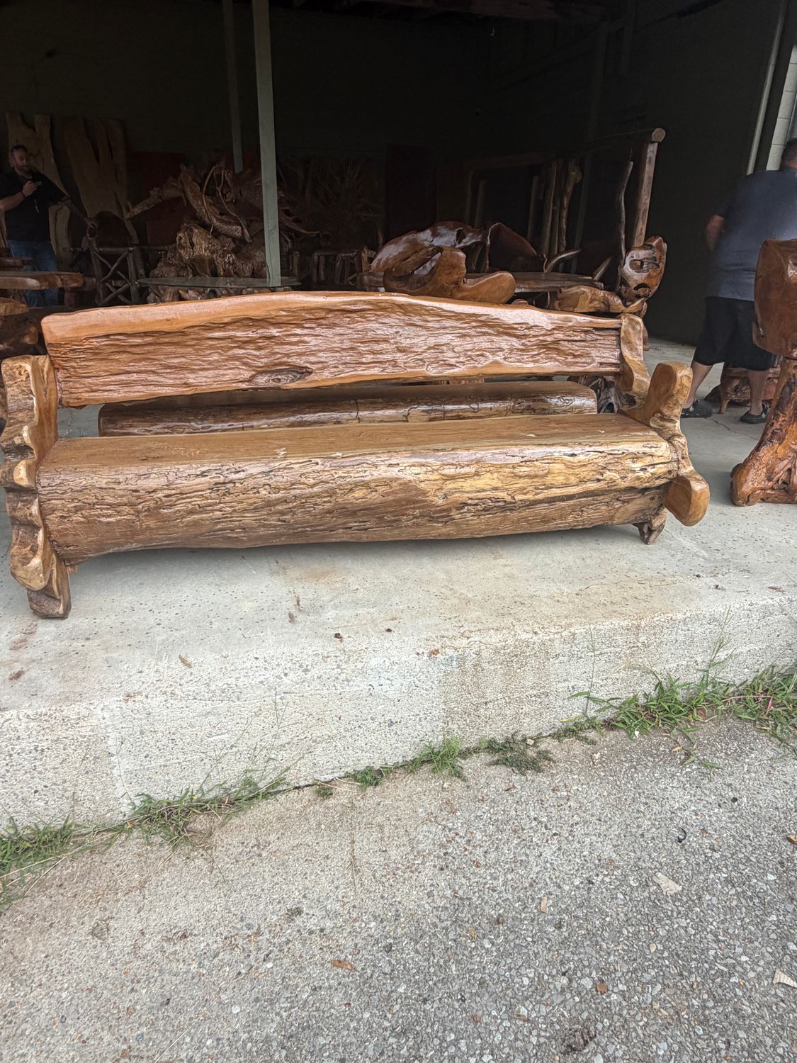 Rustic Teak High-Back Log Garden Bench