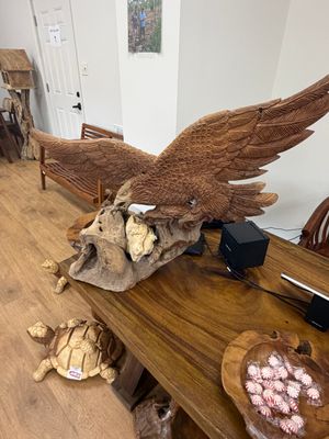 Hand-Carved Small Wooden Eagle Sculpture
