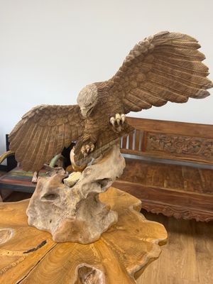 Hand-Carved Wooden Eagle Tabletop Sculpture