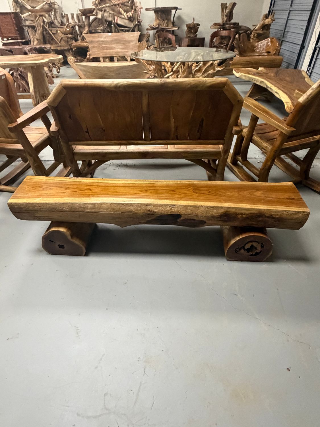 Medium Teak Log Bench with Round Log Legs