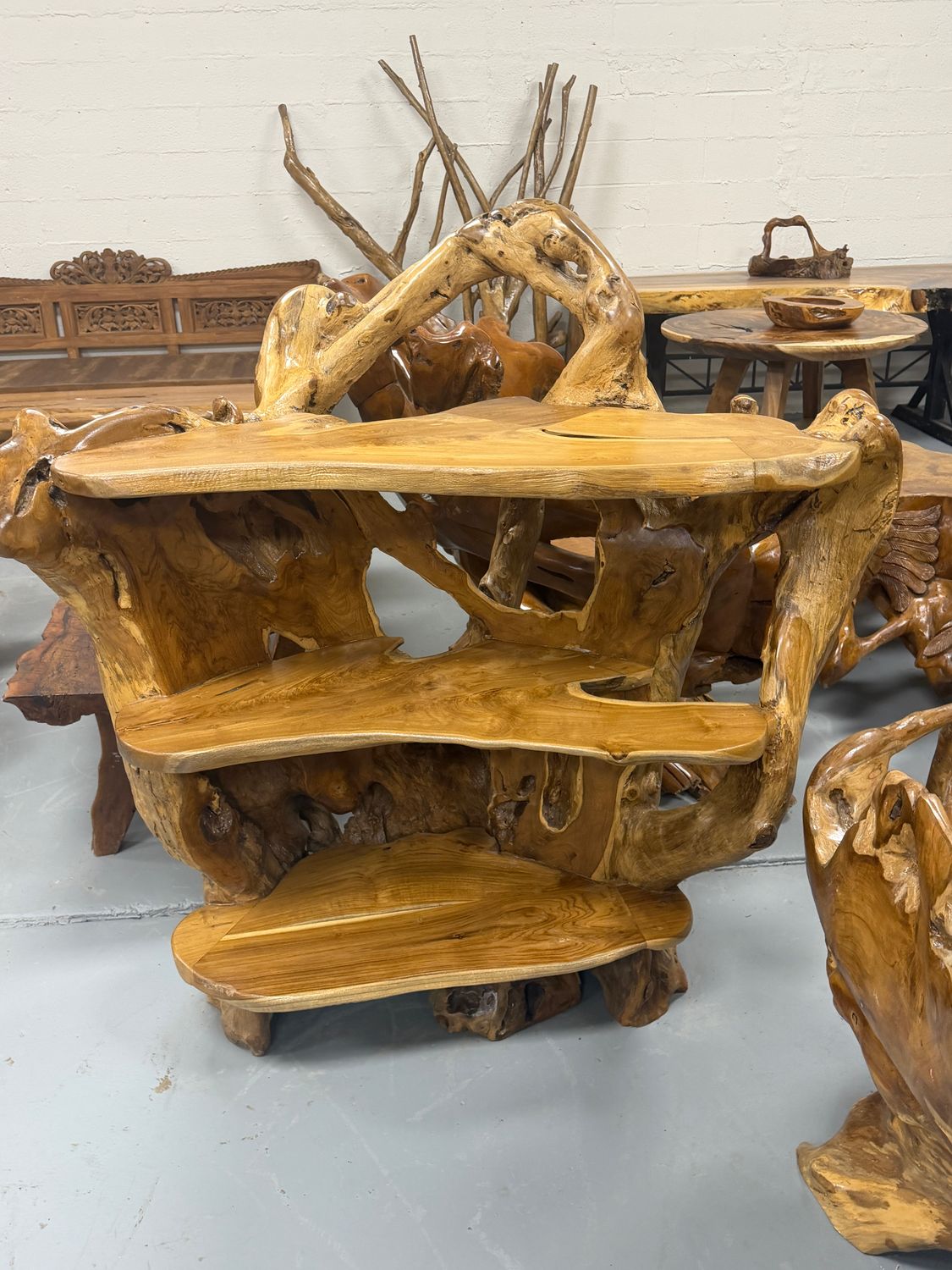 Large 3-Tier Teak Wood Display Stand