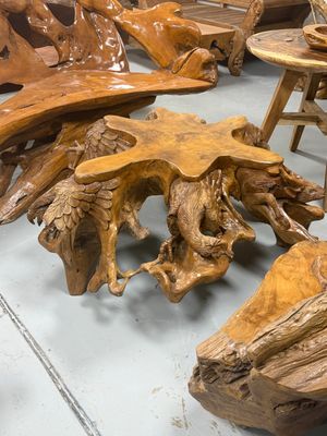 Hand-Carved Teak Root Wildlife Coffee Table