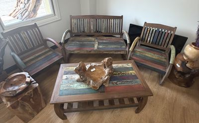 4-Piece Reclaimed Boat Wood Seating Set