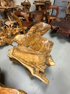 Medium Rustic Teak Root Stump Chair with Back