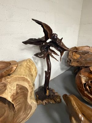 Large Standing Sono Wood Flower Sculpture