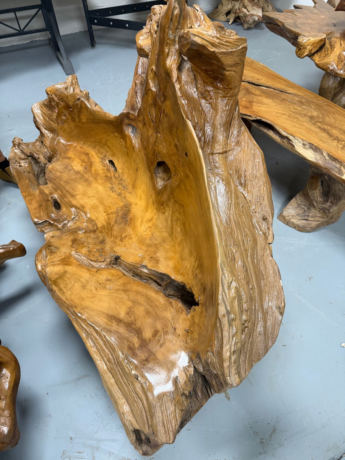 Large Rustic Teak Root Stump Chair with Back