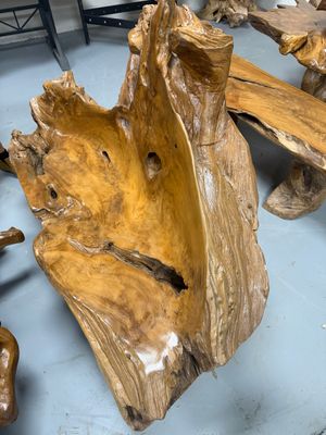 Large Rustic Teak Root Stump Chair with Back