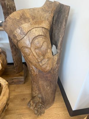 Bali Hand-Carved Tree Stump Face Sculpture