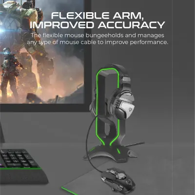 Vertux Extent RGB Headset Stand with Built-in Mouse Bungee &amp; USB Hub – 3-in-1 Gaming Accessory