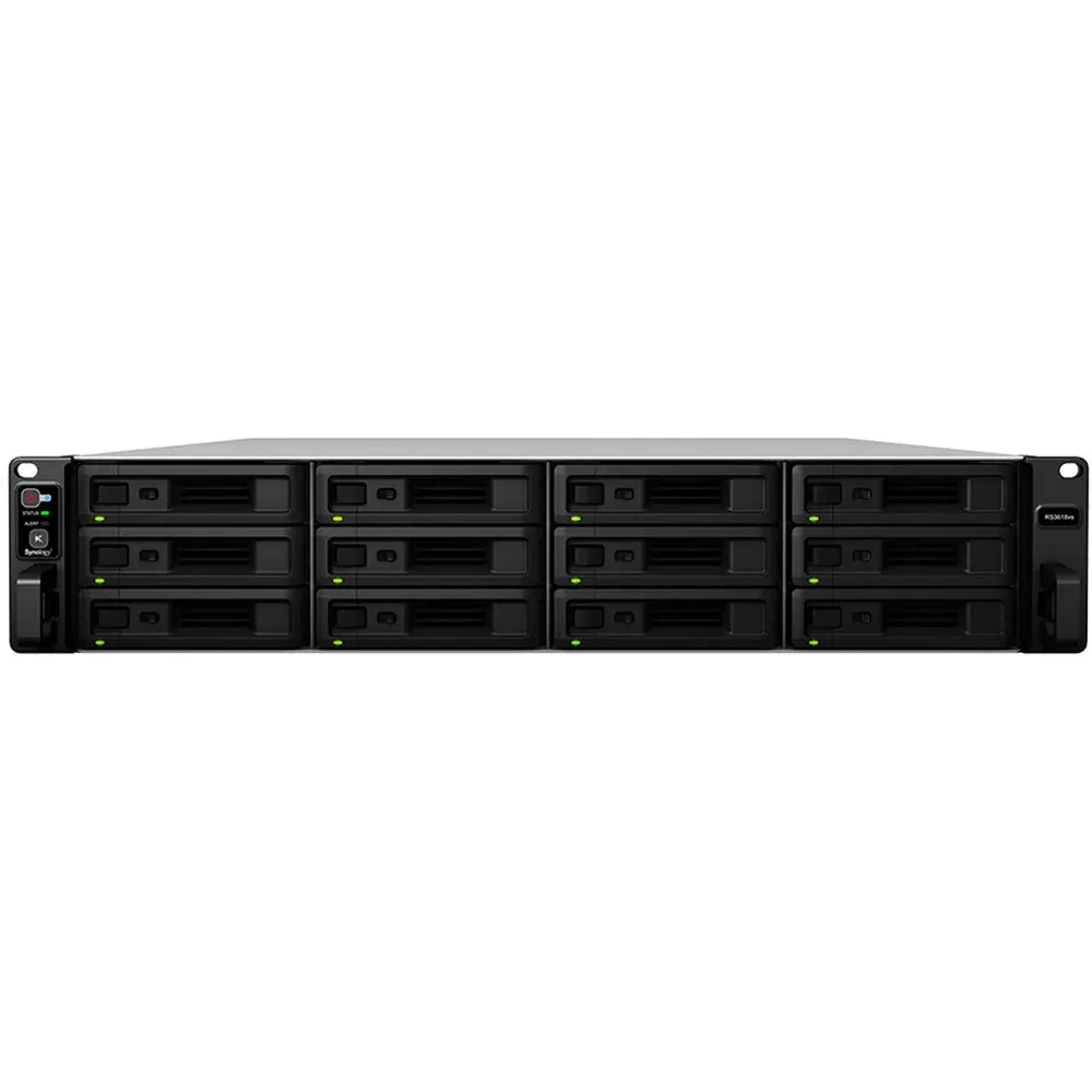Synology RackStation RS3618xs – 12-Bay 2U NAS, Intel Xeon D-1521, 8GB DDR4 ECC (Up to 64GB), 4x 1GbE, PCIe for 10GbE, Btrfs, Scalable to 36 Drives