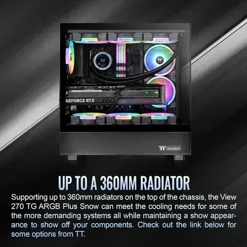 Thermaltake View 270 TG ARGB Mid Tower E-ATX Case; 3x120mm ARGB Fans Included; Support Up to 360mm Radiator; Front &amp; Side Dual Tempered Glass Panel