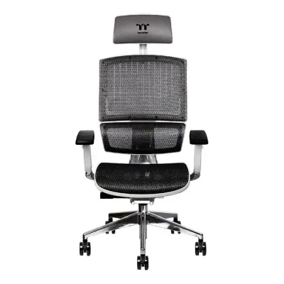 Thermaltake CyberChair E500 Mesh Cushion Aluminum Framework Headrest/Seat Depth/Seat Height/4-Directional Armrest Adjustable Ergonomic Gaming Chair, White