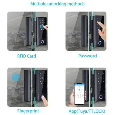 Locstar-C83a Intelligent Home Digital Electronic Glass Door Lock Wifi Tuya App Card Fingerprint Password Smart Door Lock