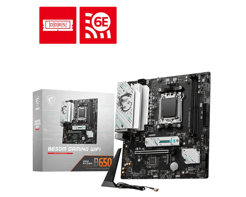 MSI B650M GAMING WIFI DDR5 Micro-ATX Motherboard — AMD B650 Chipset, AM5 Socket, Ryzen 7000/8000/9000 Support, DDR5 7800+ (OC), PCIe 4.0, Dual M.2 Gen4, Wi-Fi 6E &amp; Bluetooth 5.3, 2.5Gb LAN, HDMI 2.1 &amp;