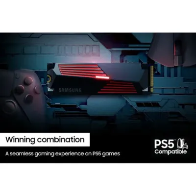 Samsung 990 PRO 1TB NVMe PCIe Gen 4.0 M.2 SSD with Heatsink – Up to 7,450 MB/s Read, 6,900 MB/s Write, PS5 Compatible, Smart Thermal Control