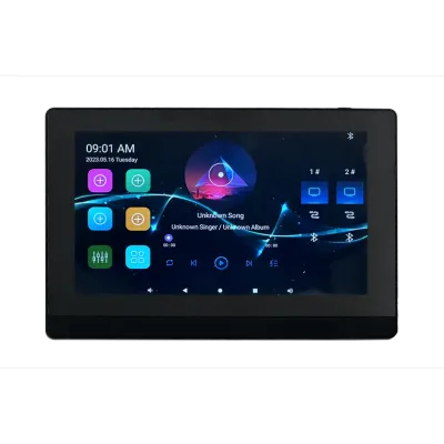 CMX A7G 7" Touchscreen In-Wall Wi-Fi Bluetooth Amplifier, 8x30W, Android 11, USB/TF/FM, DLNA/AirPlay, 2-Zone Audio for Smart Home