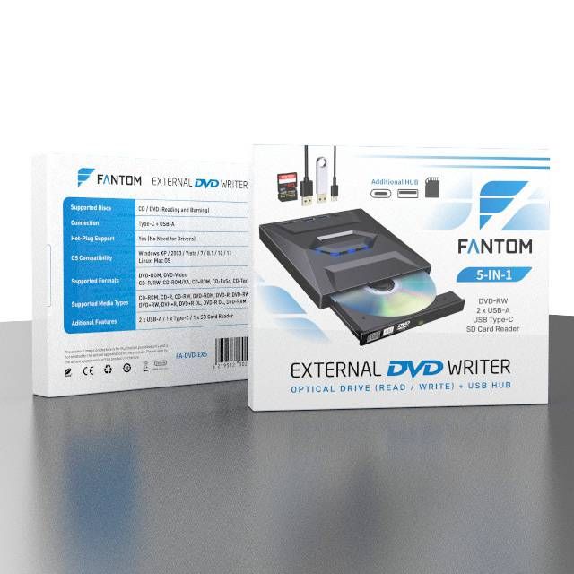 Fantom 5-IN-1 DVD-RW External USB 2.0 (Type-C)