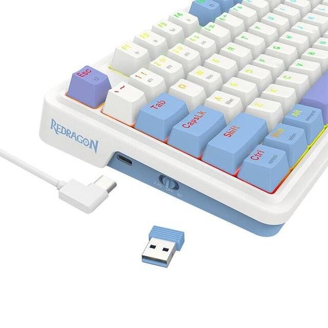 Redragon K664 Gloria RGB Wireless [2.4/BT/USB] Keyboard (White Blue Purple)