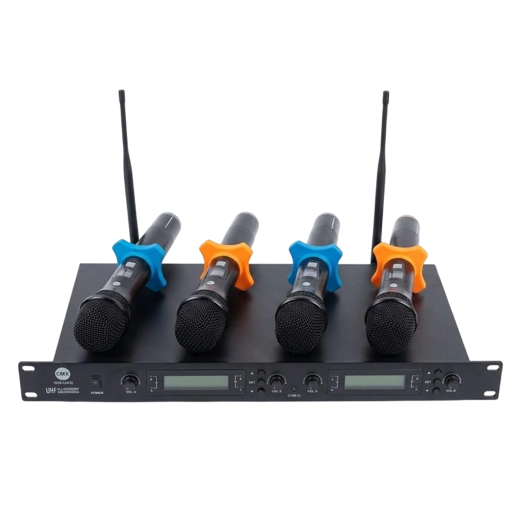 CMX WM-U400 4-Channel UHF Wireless Conference handheld Microphone System with 4 Tabletop Microphones