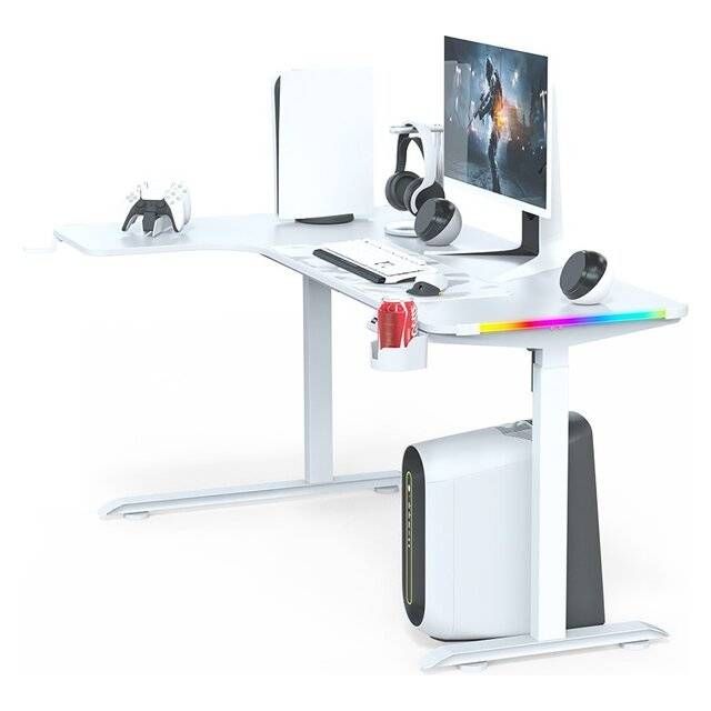Dragon War GT-015 L Shape Height Adjustable Gaming Desk (White)