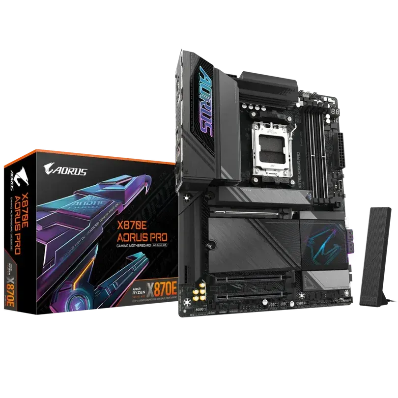 GIGABYTE X870E AORUS PRO ATX Motherboard – AMD AM5, DDR5, PCIe 5.0, Quad M.2, USB4, Wi-Fi 7, 2.5GbE LAN, EZ-Latch, Smart Fan 6