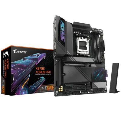 GIGABYTE X870E AORUS PRO ATX Motherboard – AMD AM5, DDR5, PCIe 5.0, Quad M.2, USB4, Wi-Fi 7, 2.5GbE LAN, EZ-Latch, Smart Fan 6