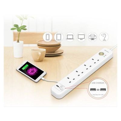 HuntKey 4 Outlets + 2 USB 2m Power Extension (SUC507)