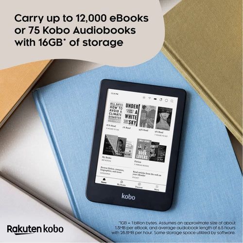 Kobo Clara 2E | eReader | Glare-Free 6” HD Touchscreen | ComfortLight PRO Blue Light Reduction | Adjustable Brightness | WiFi | 16GB of Storage | Carta E Ink Technology | Waterproof