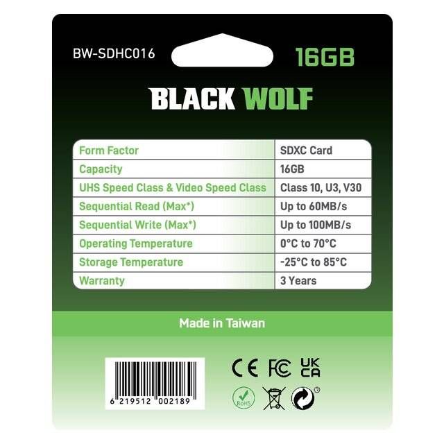 Black Wolf : SDXC Card (16GB)