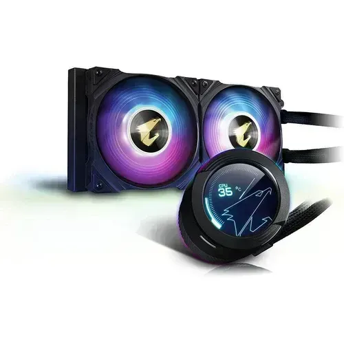 AORUS WATERFORCE X 240 AIO Liquid CPU Cooler with LCD Display - 2x120mm ARGB Fans