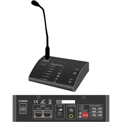 CMX 6-Zone Remote Paging Microphone for PA-6000 Series Amplifiers, CAT6 Connectivity, Chime, Zone Control, Daisy-Chain, Powered by Amplifier