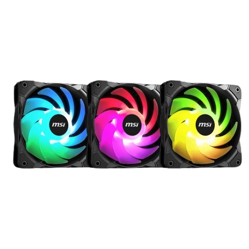 MSI MAG MAX F12A-3 RGB 120mm Fan 3 Pack, A-RGB, Hydro Bearing, 4-pin PWM, 3-to1 Cable, Anti-Vibration, Mystic Light Extension