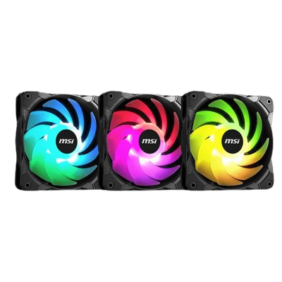 MSI MAG MAX F12A-3 RGB 120mm Fan 3 Pack, A-RGB, Hydro Bearing, 4-pin PWM, 3-to1 Cable, Anti-Vibration, Mystic Light Extension