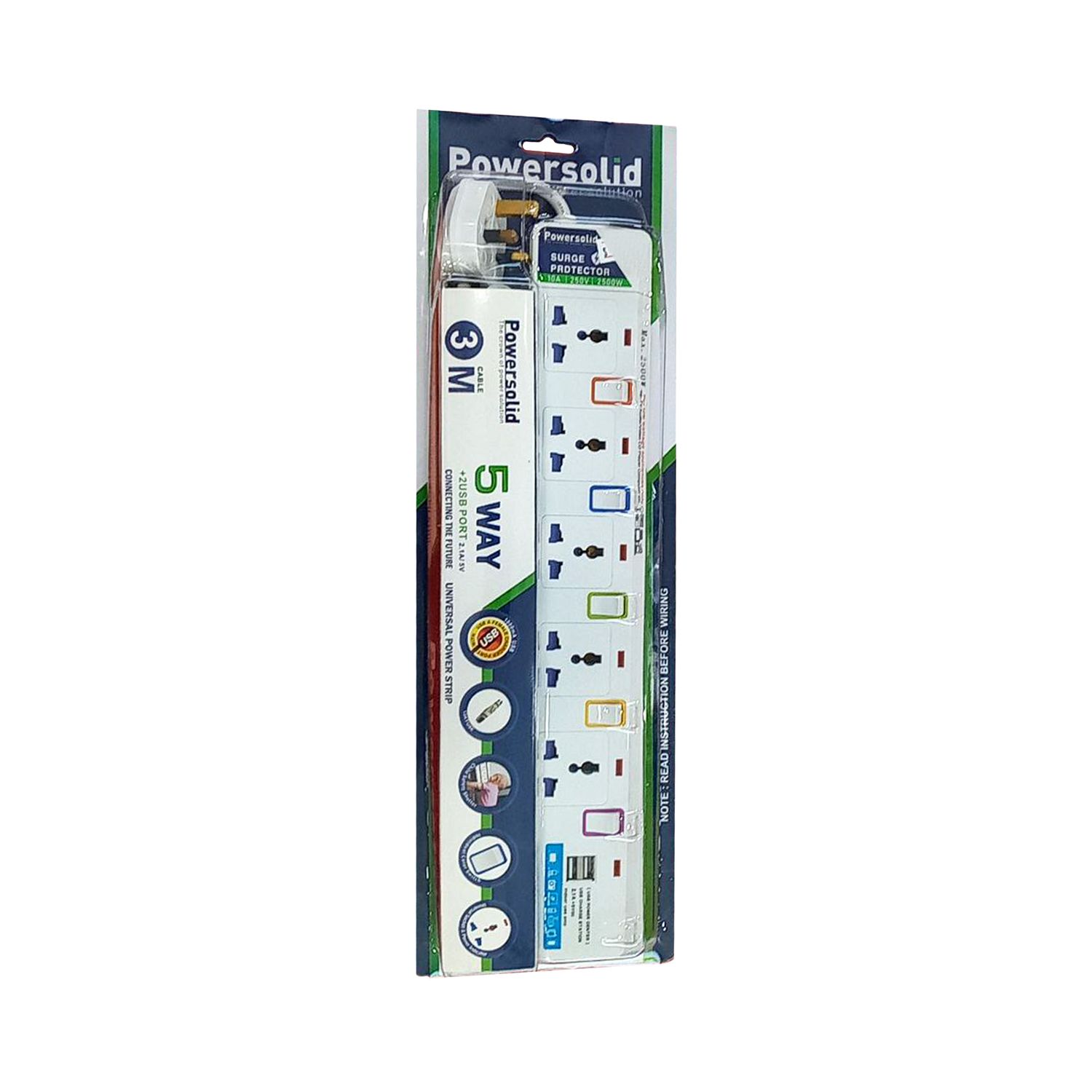 Power Solid Universal Power Strip 5 Port - PS-U105-3M