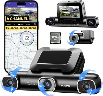 AZDOME M660 360° 4-Channel Dash Cam – 2K Front, 1080P Rear/Inside/Left/Right, Built-in 128GB eMMC, 5G WiFi, Voice Control, 4 Adjustable Lenses, IR Night Vision