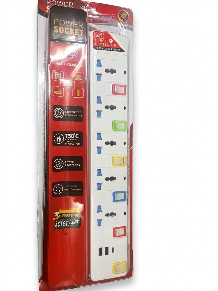 POWER SOCKET 2500W 5 SWITCH AND 3 CHARGER