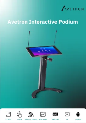 Avetron Interactive Podium with 27" 4K Display, Android 12, 8GB RAM, 64GB ROM, Touchscreen &amp; Wireless Sharing