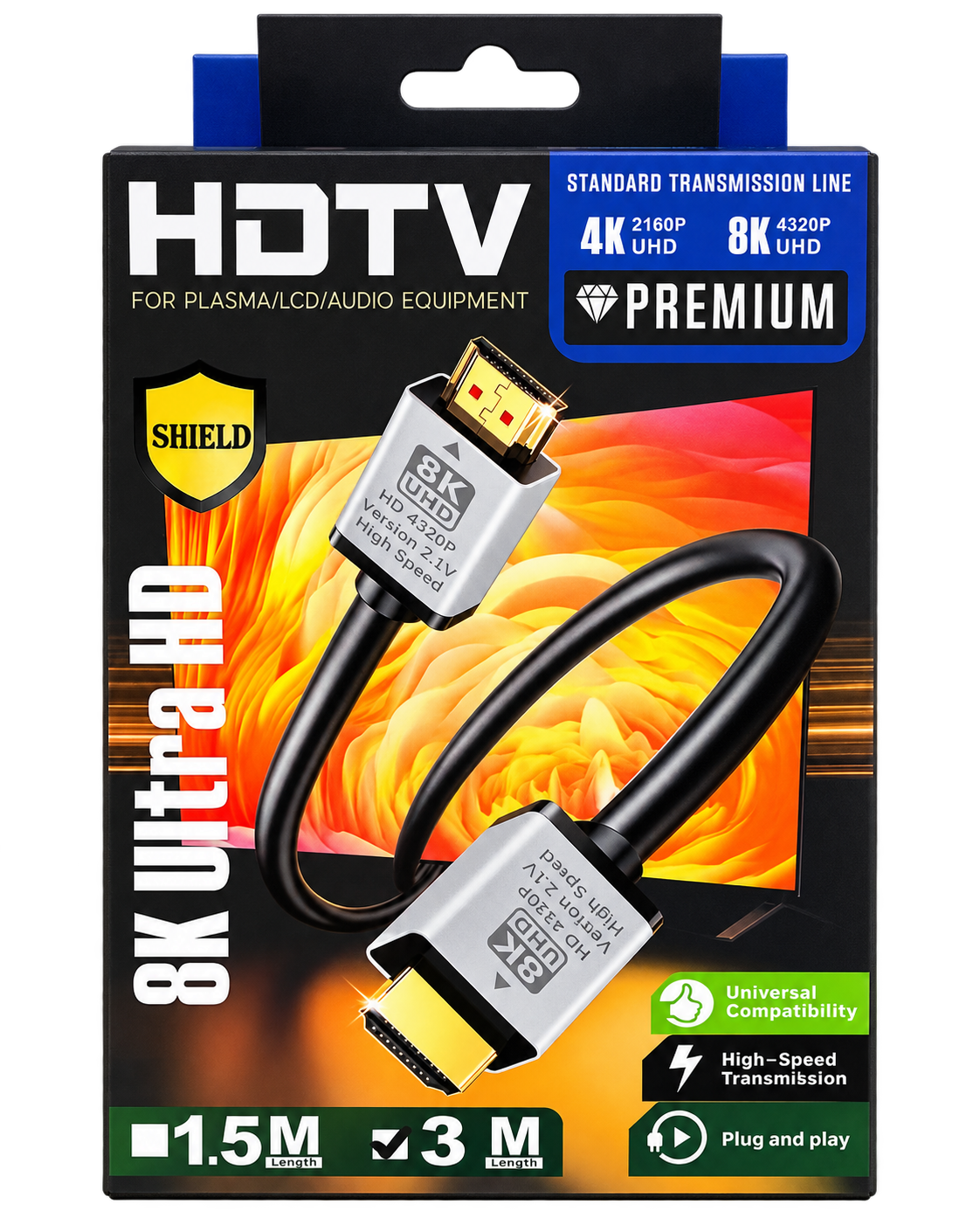 HDTV Premium High Speed HDMI 2.1 Cable – 3m – 8K UHD