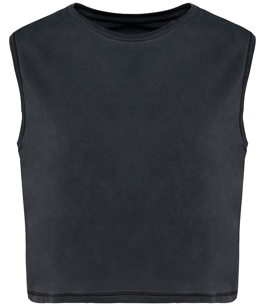 Ladies Cropped Tank Top - Washed Coal Grey (NS342)