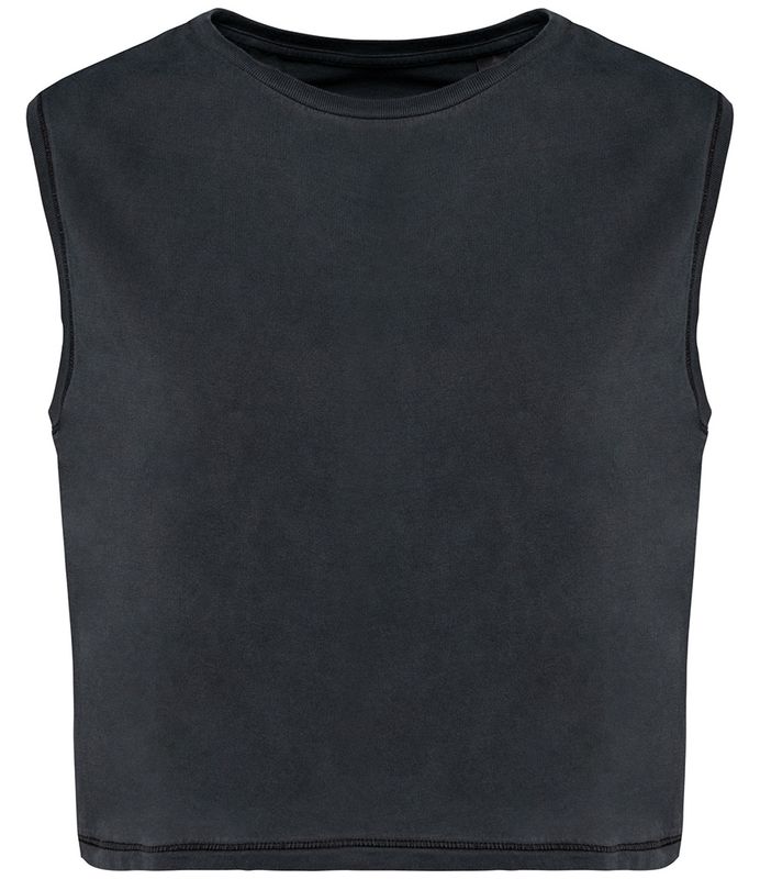 Ladies Cropped Tank Top - Washed Coal Grey (NS342)