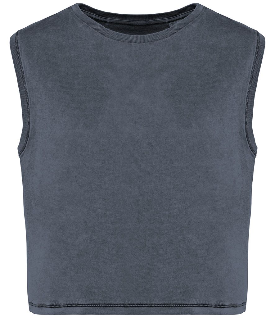 Ladies Cropped Tank Top - Washed Mineral Grey (NS342)