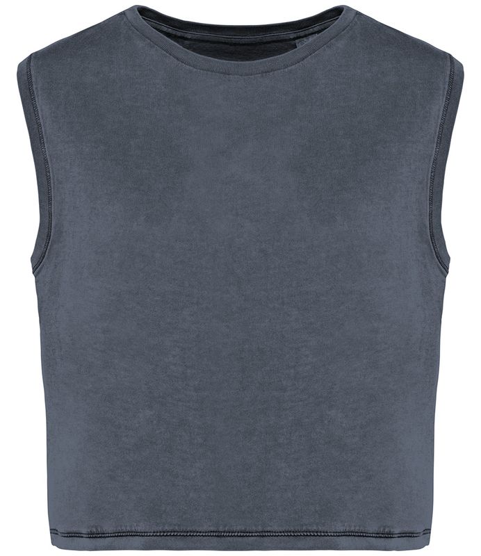 Ladies Cropped Tank Top - Washed Mineral Grey (NS342)