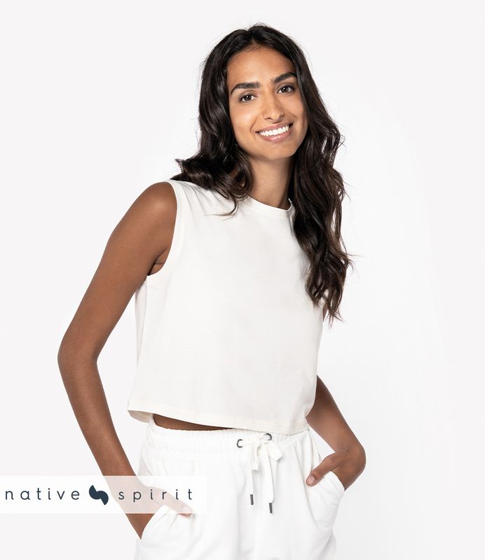 Ladies Cropped Tank Top - Washed Ivory (NS342)