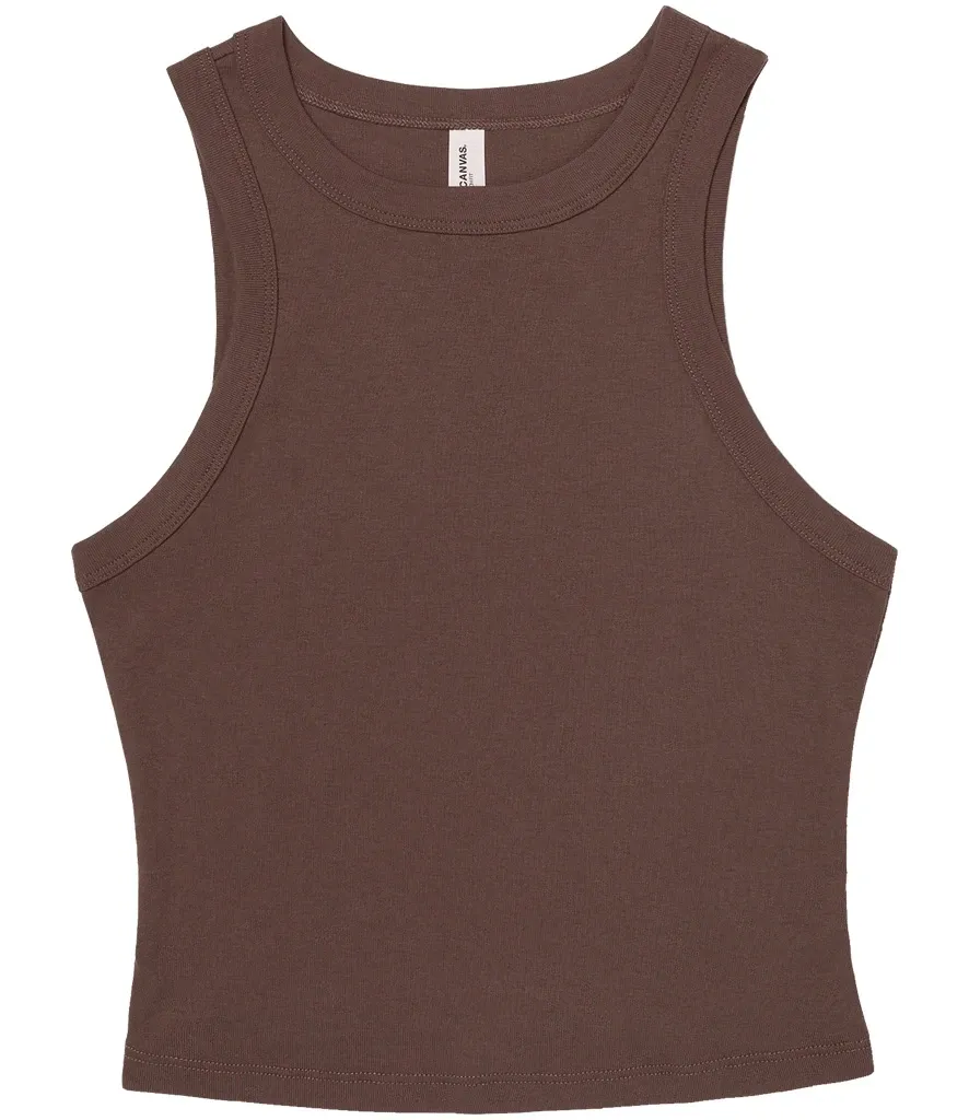 Bella Ladies Micro Rib Racer Tank Top - Solid Cocoa- (BL1019)