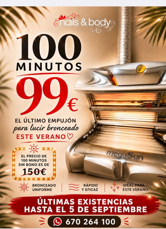 100 minutos solarium Hasta 15 de Agosto