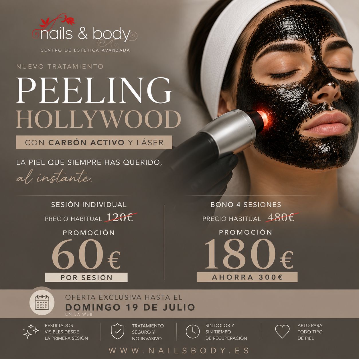 4 sesiones Peeling Hollywood con Carbón Activo y Láser 4 sesiones Peeling Hollywood con Carbón Activo y Láser