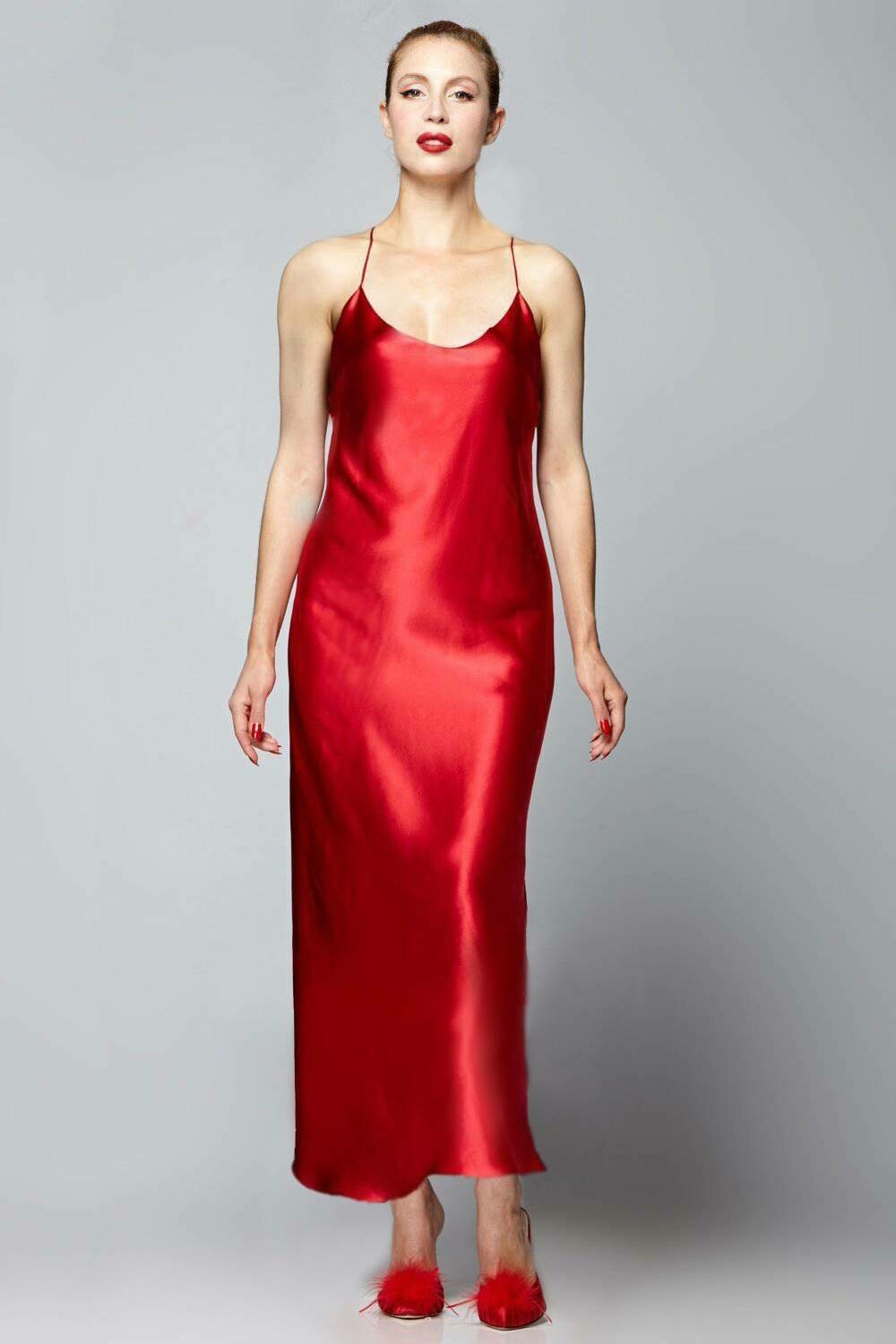 red silk slip