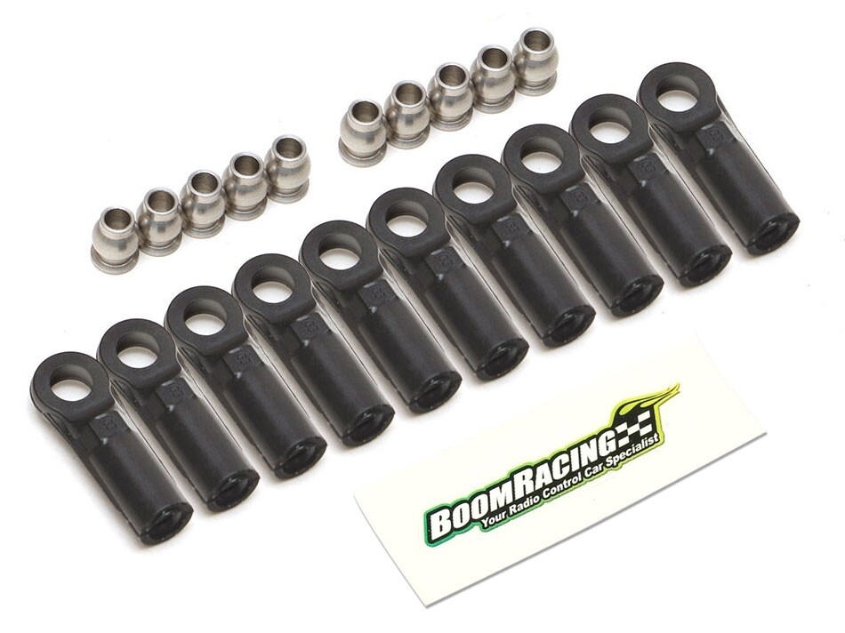 Boom Racing KUDU™ Heavy Duty Rust-Resistant M3 Nylon Rod Ends 21.8mm (Straight) w/ SST Pivot Ball (5.8x3x7.4mm) (10) Black - BRW750316B