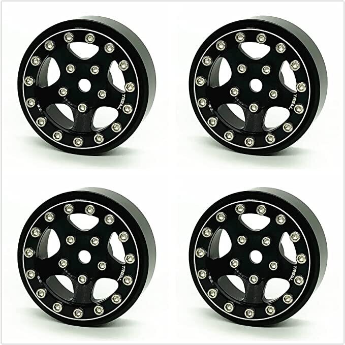 Treal 1.0 Beadlock Wheels(4P-Set) for Axial SCX24 with Brass Rings Weighted 22.4g-B Type (Black-Black) - x002r9poq3